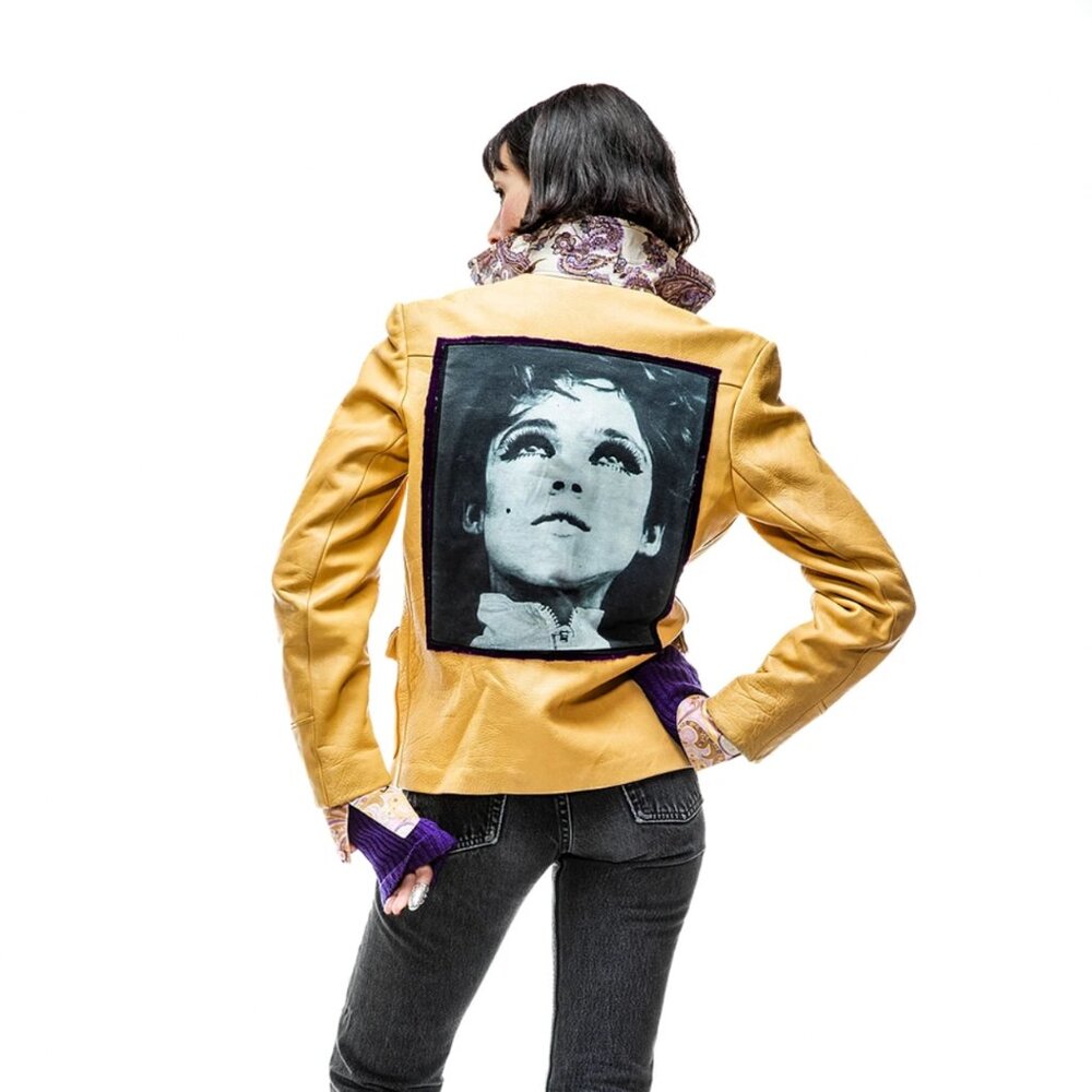 Vintage Leather Jacket w/Classic Edie Sedgwick Patch, Custom Sleeves and Accents - Picture 7 of 11